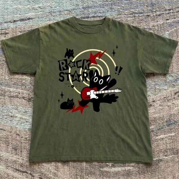 Other - Green Rock Star Tee With Black Cat Design
